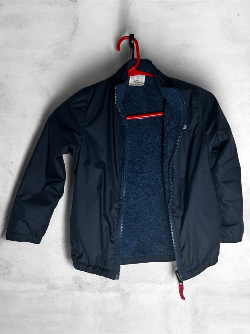 Patagonia Girls XS Reversible Fleece Lined Windbreaker Jacket Navy Blue 5-6